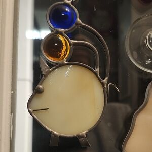 Stained Glass Fish Ornament with Blue and Amber Accents